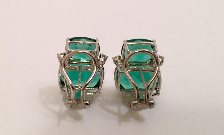 Double Cushion Green Quartz Diamond Yellow Gold Earrings