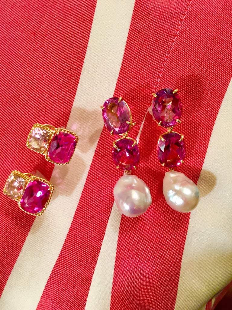 18kt Yellow Gold Rope Twist Border Cushion Earring with Rock Crystal