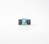 18kt Yellow Gold Emerald Cut Ring with Blue Topaz and Iolite