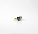 18kt Yellow Gold Emerald Cut Ring with Blue Topaz and Iolite