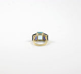 18kt Yellow Gold Emerald Cut Ring with Blue Topaz and Iolite