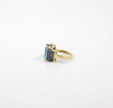 18kt Yellow Gold Emerald Cut Ring with Blue Topaz and Iolite