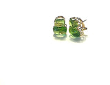 18Kt Yellow Gold Cushion Cut Cabochon Peridot Earrings with Diamonds