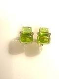 18Kt Yellow Gold Cushion Cut Cabochon Peridot Earrings with Diamonds