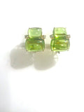 18Kt Yellow Gold Cushion Cut Cabochon Peridot Earrings with Diamonds