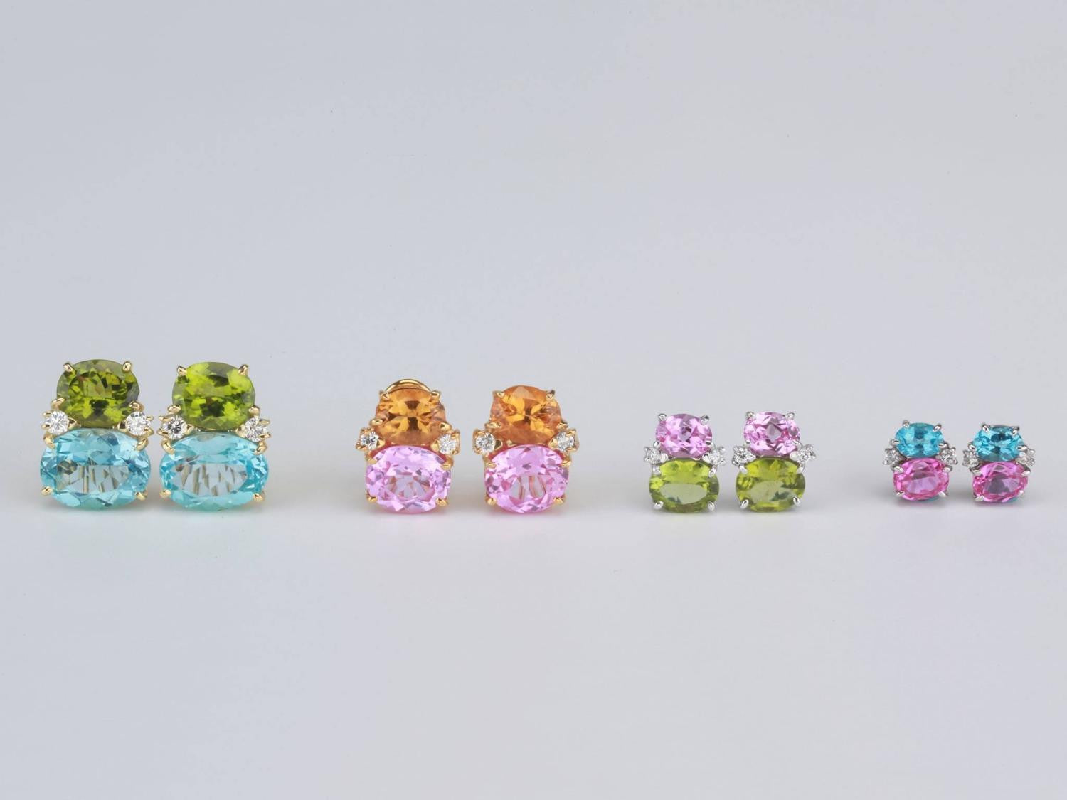 Large GUM DROP™ Earrings with Blue Topaz and Cabochon Turquoise and Diamonds