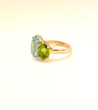 Large 18kt Yellow Gold GUM DROP™ Ring with Blue Topaz and Peridot