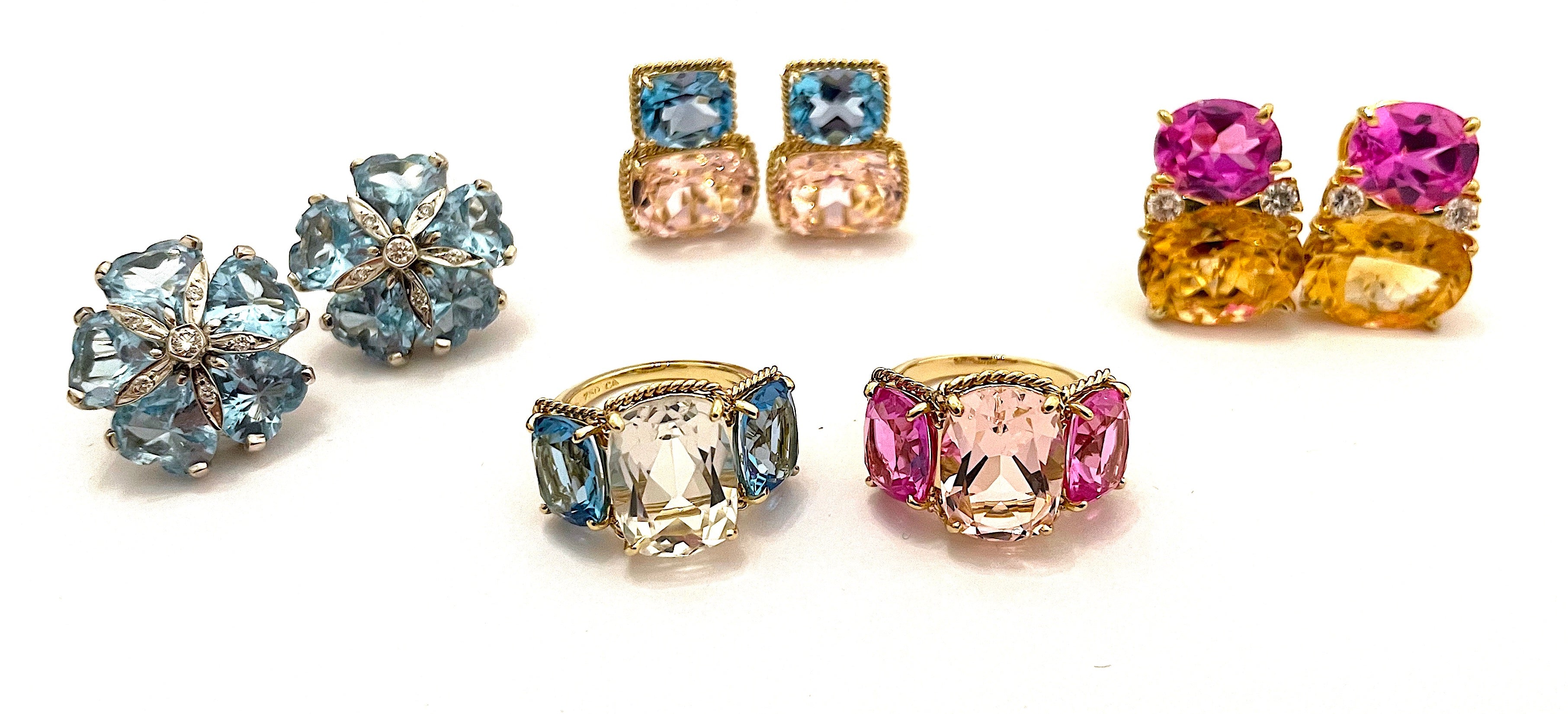 Elegant Three Stone Ring with Gold Rope Twist Border