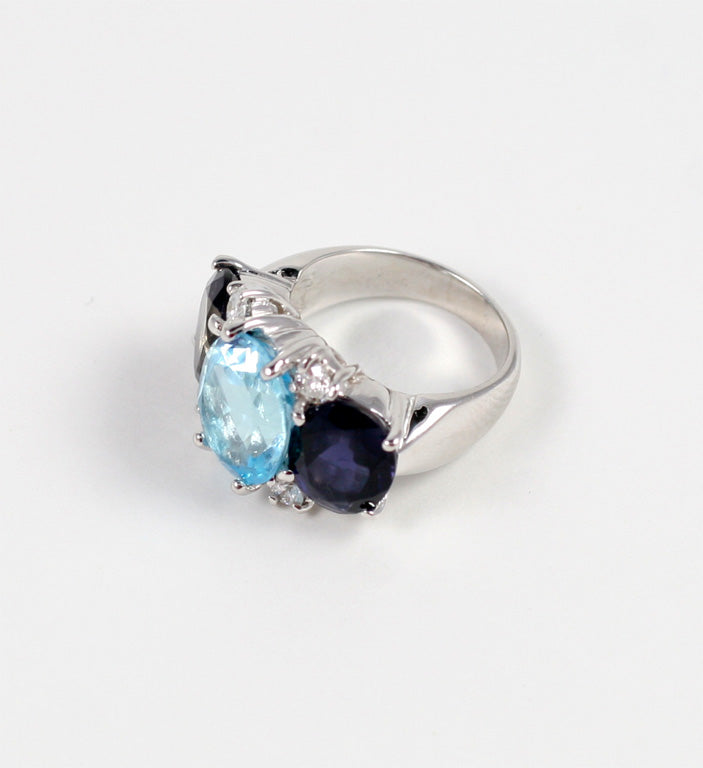 Large GUM DROP™ Ring with Iolite and Blue Topaz and Diamonds