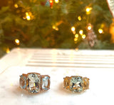 Mini Blue Topaz and Peridot Three Stone Ring with Rope Twist Border