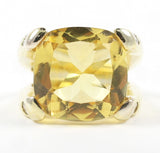 18kt Yellow Gold Large Cushion Ring with Citrine and Diamond