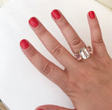 Rock Crystal and Pink Topaz Yellow Gold Three-Stone Cushion Ring