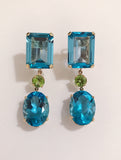 Yellow Gold Geometric Drop Earring with Blue Topaz and Peridot