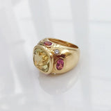 18kt Bonheur Ring with Lemon Citrine and Pink Topaz and Diamonds
