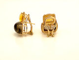 18kt Yellow Gold Cushion Rope Twist Border Earring with Citrine and Smoky Topaz