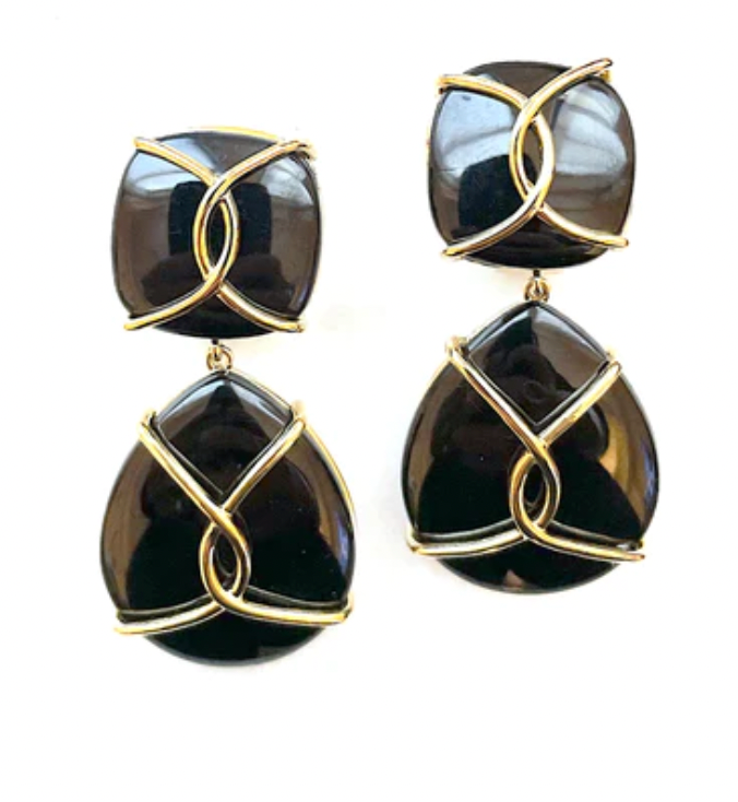 Elegant Alternating Yellow Gold and Ebony Wood Curved Link Bracelet