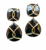 Elegant Alternating Yellow Gold and Ebony Wood Curved Link Bracelet