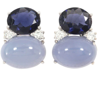 Large GUM DROP™ Earrings with Blue Topaz and Cabochon Turquoise and Diamonds