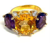 Medium 18kt White Gold GUM DROP™ Ring with Morganite and Rose De France Amethyst and Diamonds