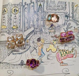 Blue Topaz and Iolite Three Stone Cushion Cut Ring