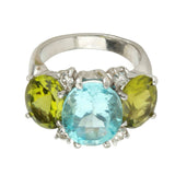 Medium 18kt White Gold Gum Drop Ring with Blue Topaz and Peridot