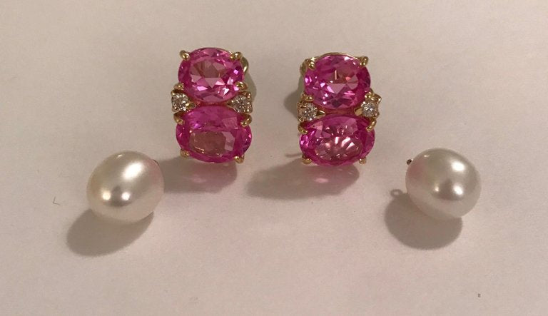 Medium GUM DROP™ Earrings with Pink Topaz and Diamonds with Detachable Pearls