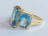 Blue Topaz Three Stone Ring with Twisted Rope Twist Border
