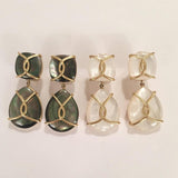 Mother Of Pearl Cushion Drop Earrings with Twisted Gold Detail