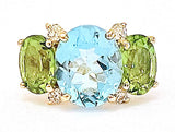 Large 18kt Yellow Gold GUM DROP™ Ring with Blue Topaz and Peridot