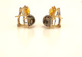 18kt Yellow Gold Cushion Rope Twist Border Earring with Citrine and Smoky Topaz