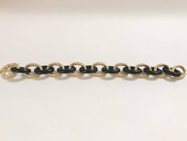 Elegant Alternating Yellow Gold Twist and White Jade Link Bracelet