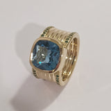 Blue Topaz Green Garnet Gold Cigar Band Ring